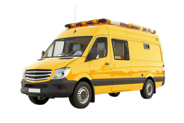 Yellow emergency van isolated on transparent background.