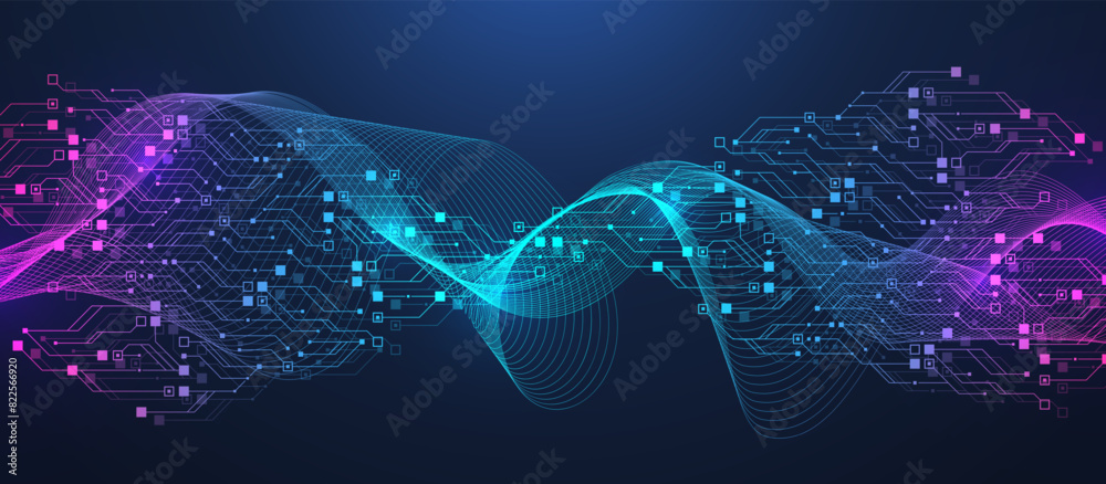 Leinwandbilder Artificial Intelligence with circuit electric line style. Digital futuristic machine learning design. AI sign for graphic design, logo, website, social media, mobile app, UI. Vector illustration