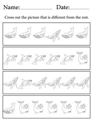 Whale Puzzle. Printable Activity Page for Kids. Educational Resources for School for Kids. Kids Activity Worksheet. Find the Different Object