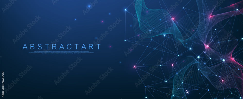 Poster Global network connection concept. Big data visualization. Social network communication in the global computer networks. Internet technology. Business. Science. Vector illustration