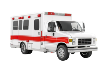 White and red ambulance van on transparent background