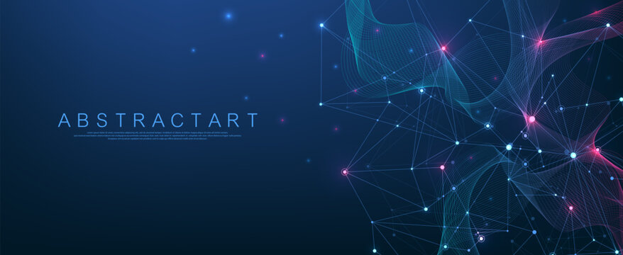 Global network connection concept. Big data visualization. Social network communication in the global computer networks. Internet technology. Business. Science. Vector illustration
