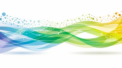 Obraz premium A colorful abstract background features a wave of blue, yellow, green, orange, and blue dots and lines at its bottom, against a white backdrop