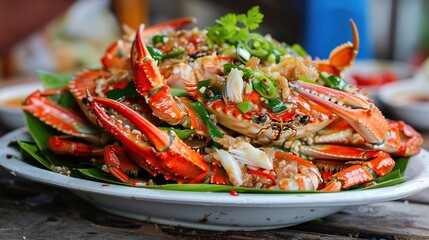 Stir fried crab, which the coastal village Kep is famous for . Generative Ai