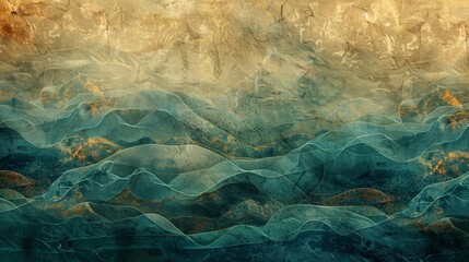 Naklejka premium abstract autumn ocean waves earthy teal blue tan texture background