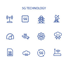 set of 5g connection vector line icon , 5g technology vector icon