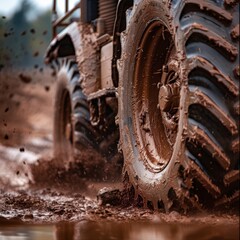 Fototapeta premium Extreme mud splashing up from the wheels 