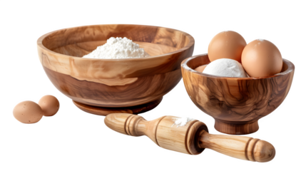  Baker's Kitchen Setup with Mixing Bowls and Rolling Pin for Baking Mastery, Isolated on White, Transparent Background, PNG File, Hand Edited Generative AI