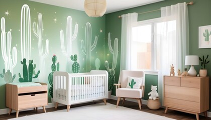 Cactus wall decals in fresh modern baby room