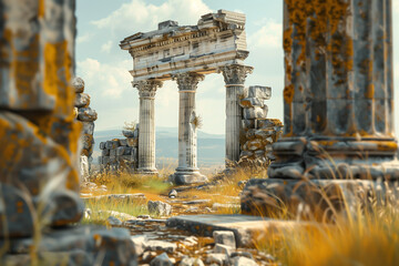 The solitude of time-worn columns amidst ruins is beautifully rendered in an AI Generated vector-style, echoing stories of the past.