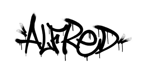 Sprayed Alfred name with overspray in black over white. Vector illustration.