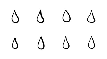 Doodle water drops of different shapes. Hand drawn sketch vector illustration of droplets or tears. Vector for print, web, mobile and infographics