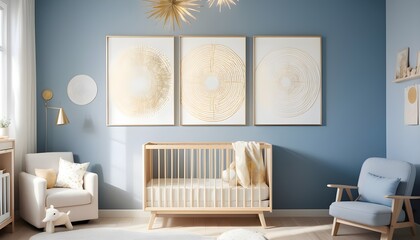 Golden pattern poster in bright scandinavian baby room