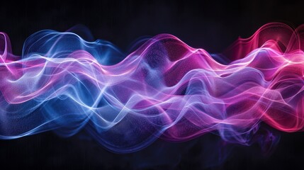 Fototapeta premium A black background featuring a red-blue wave of smoke on the left side, contrasting with a pink-blue wave of smoke on the opposite side