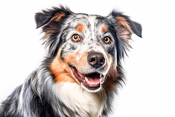 Fototapeta premium Australian Shepherd in studio setting against white backdrop, showcasing their playful and charming personalities in professional photoshoot.