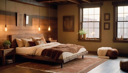 Original and modern design idea for bedroom in a loft