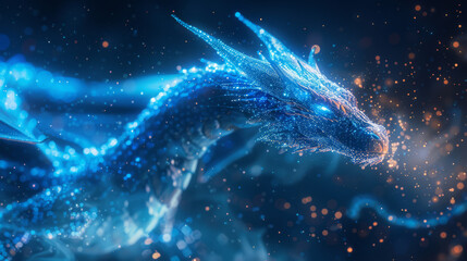 Abstract Dragon Representing AI on Blue
