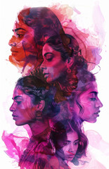 Fototapeta premium Overlapping Telugu Women in Pink and Purple Abstract 