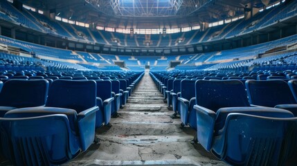 Obraz premium Empty stadium seats in a deserted football arena.