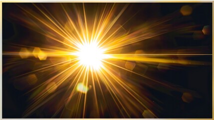 Obraz premium A sun rays overlay effect isolated on a black background.
