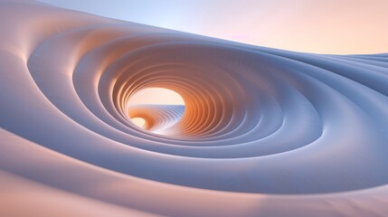 Fototapeta premium A digital rendering of a wave in shades of blue and orange, juxtaposed against a pink backdrop, and a blue-orange gradient for the sky