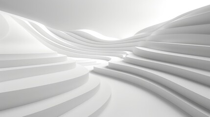 waves of white fabric on a pristine white backdrop, illuminated softly from above, traversing the curve of the frame