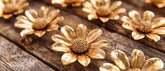 Fototapeta premium Chamomile Flowers on Rustic Wooden Background, Fresh and Bright Floral Spring Theme, Peaceful Nature