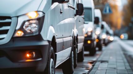 Fototapeta premium transporting service company. commercial delivery vans in row