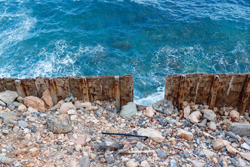Retaining or retention wall made of metal to stop ocean from eroding coastline