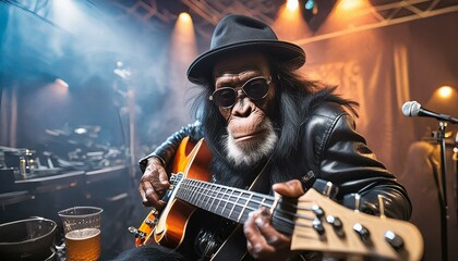 Old Rock Star Chimp Playing Guitar 3