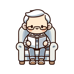 Fototapeta premium cute grandfather reading a book icon character cartoon