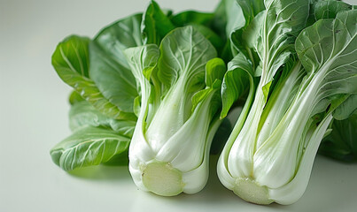 Fresh bok choy vegetables on white background in clean and vibrant food image