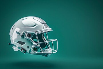 Fototapeta premium White football helmet with the word aspirin on a green background