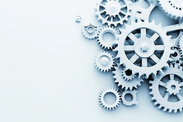 Detailed 3D rendering of silver gears and cogs. High-resolution and precise. Ideal for technology, engineering, and mechanical design.