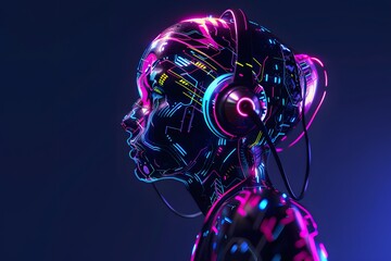 Futuristic AI Humanoid with Circuitry and Headphones