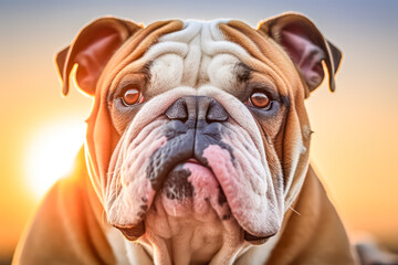 Fototapeta premium English bulldog in studio setting against white backdrop, showcasing their playful and charming personalities in professional photoshoot.