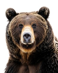 Fototapeta premium Mystic portrait of Kodiak Bear, copy space on right side, Anger, Menacing, Headshot, Close-up View Isolated on white background