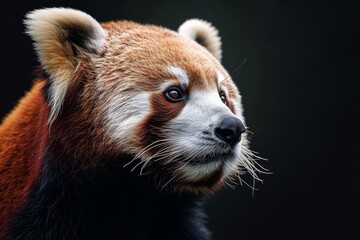 Obraz premium Mystic portrait of Giant Panda in studio, copy space on right side, Anger, Menacing, Headshot, Close-up View Isolated on black background
