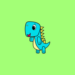 Dinosaur in children's style, green, small, toothy, cute.