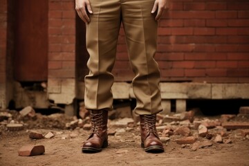 Obraz premium Protective Soldiers legs boots uniform. Shoes company. Generate Ai