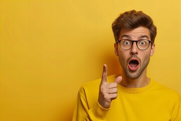Man in yellow shirt making a silly face with fingers