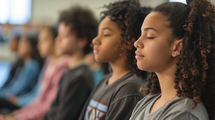 A group of students sitting in a classroom actively listening to their teachers lecture and engaging in mindful communication.