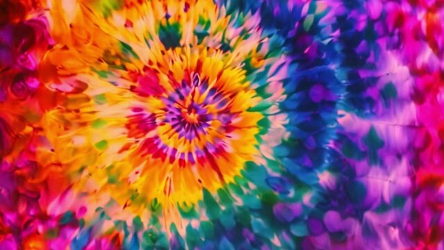 Detailed view of colorful tie-dyed fabric showcasing intricate patterns and vibrant hues.