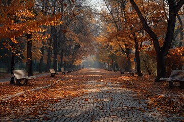 Path lined with yellow leaf trees