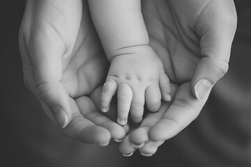 Hands holding baby hand and finger