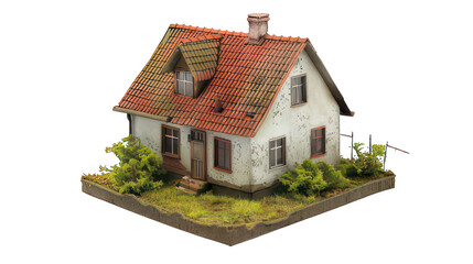 House made of stone isolated on white created with Generative AI