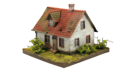 House made of stone isolated on white created with Generative AI