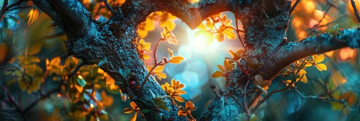 Heart Nature. Love in Spring Forest Trees for Valentine's Day Celebration
