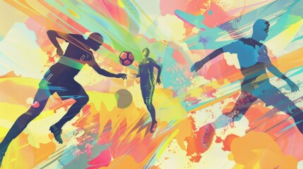 Colorful abstract illustration soccer players in motion, UEFA European Football Championship, Euro 2024
