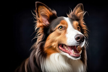 border collie in studio setting against black backdrop, showcasing their playful and charming personalities in professional photoshoot.